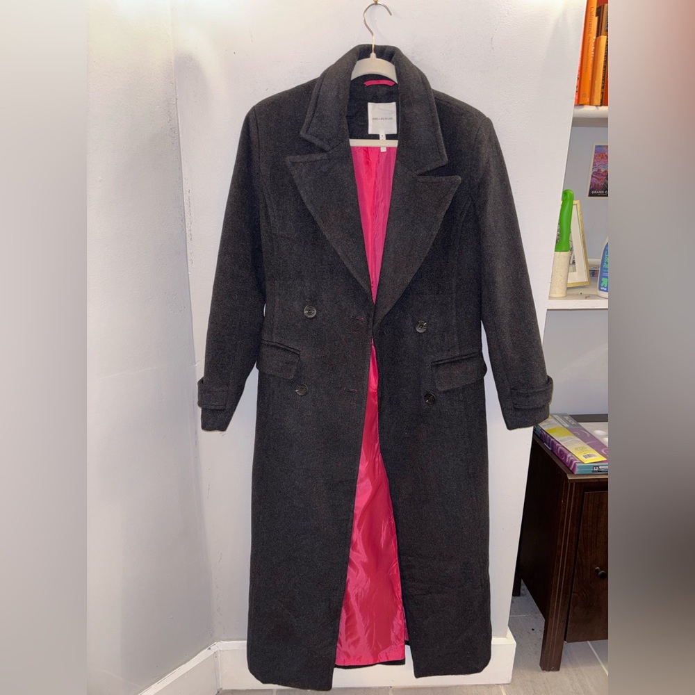 Avec Les Femmes Double Breasted Wool Blend Coat - One of a Kind Magenta Lining